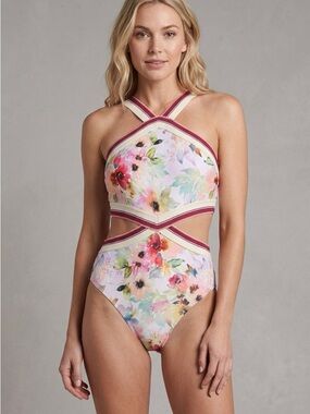 Juicy Couture floral one piece swimsuit side cutouts monokini floral NWOT XL